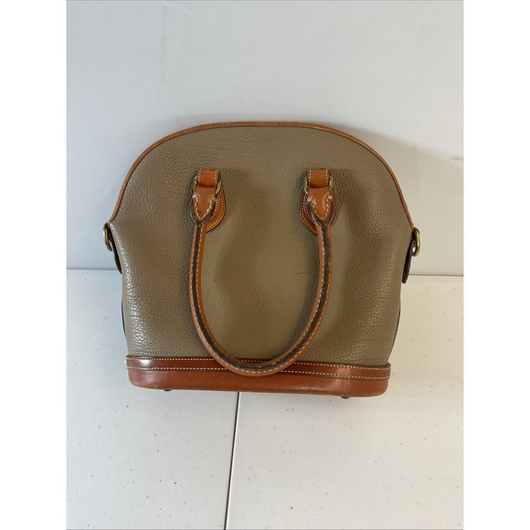 Dooney & Bourke Norfolk Satchel Crossbody Bag All Weather Leather Taupe Tan VTG - Picture 2 of 15